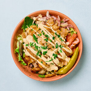 Kycklingkebab, sallad