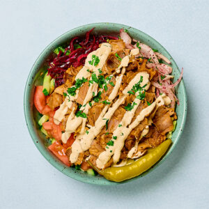 Fläskkebab, sallad